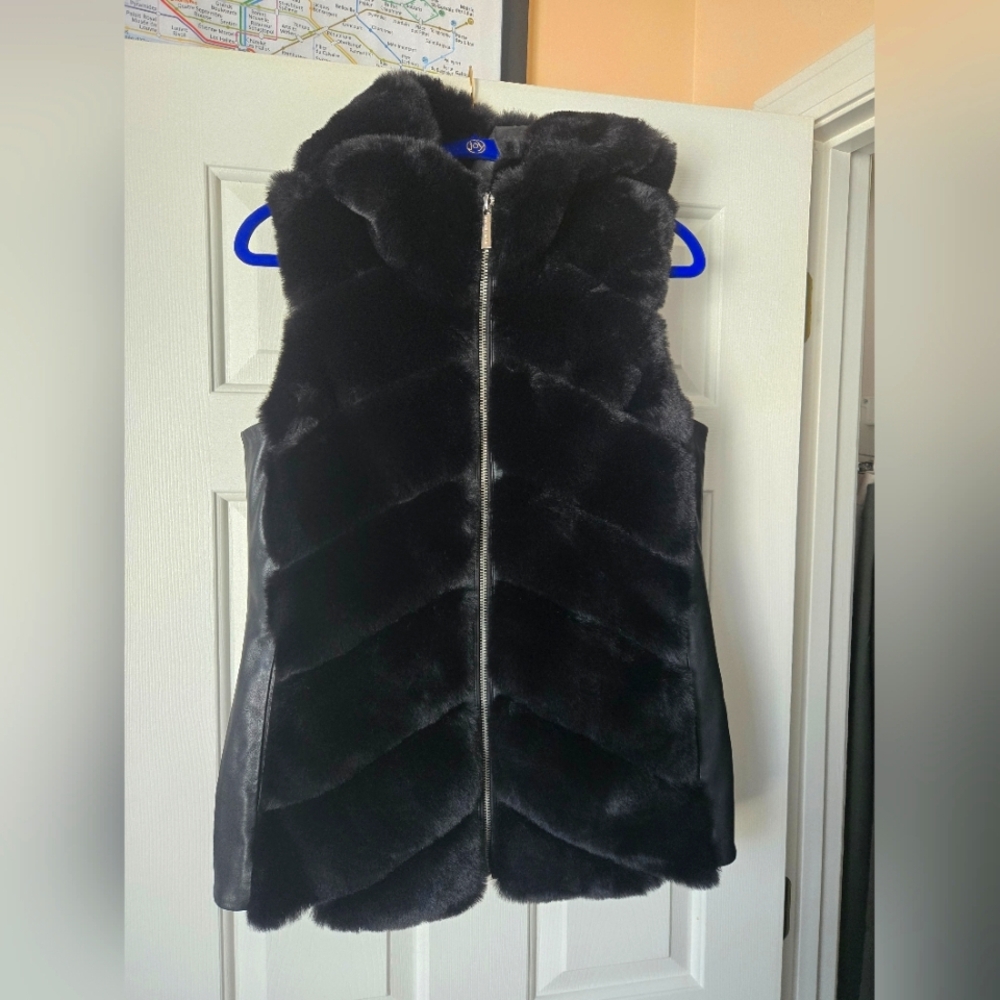 Michael Kors super soft faux fur hoodie vest black sz Small NWT